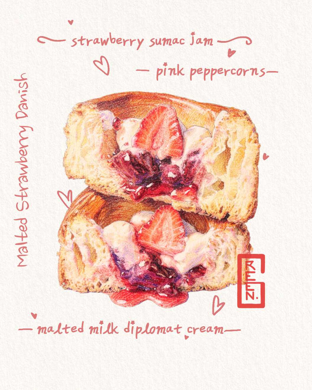 Malted strawberry Danish